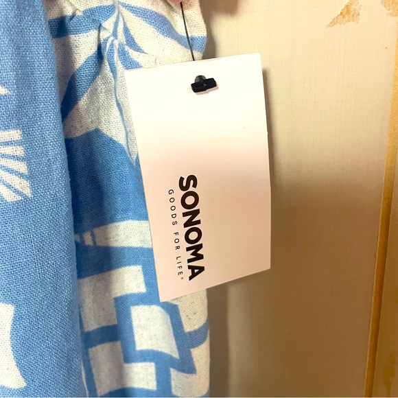 NWT Sonoma Blue White Linen Blend Tie Sleeve Print Tank Top Sz XS - Picture 6 of 9